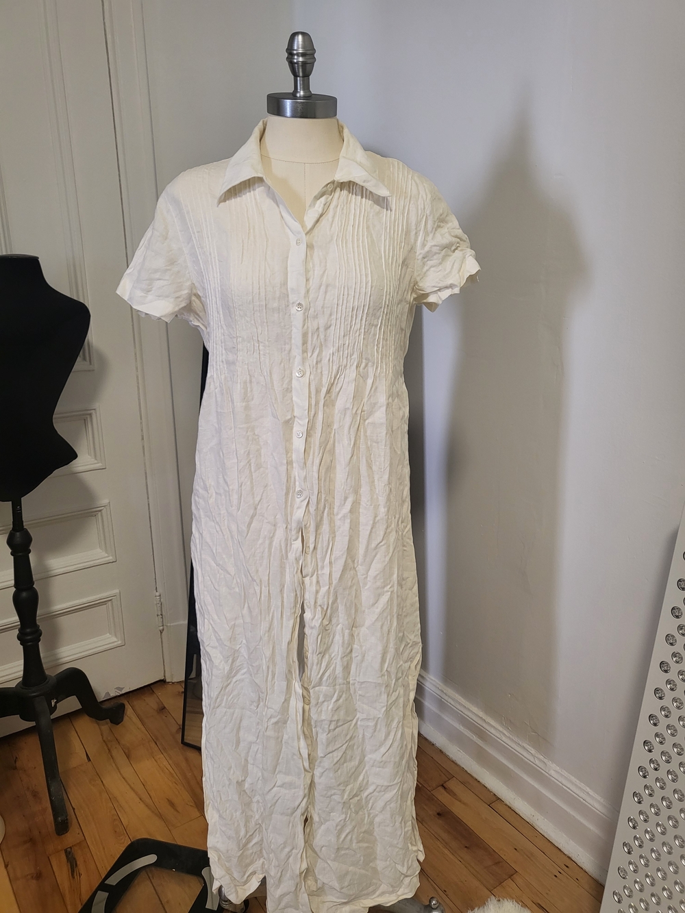 GAP Cream Button-Up Short Sleeve Maxi Dress